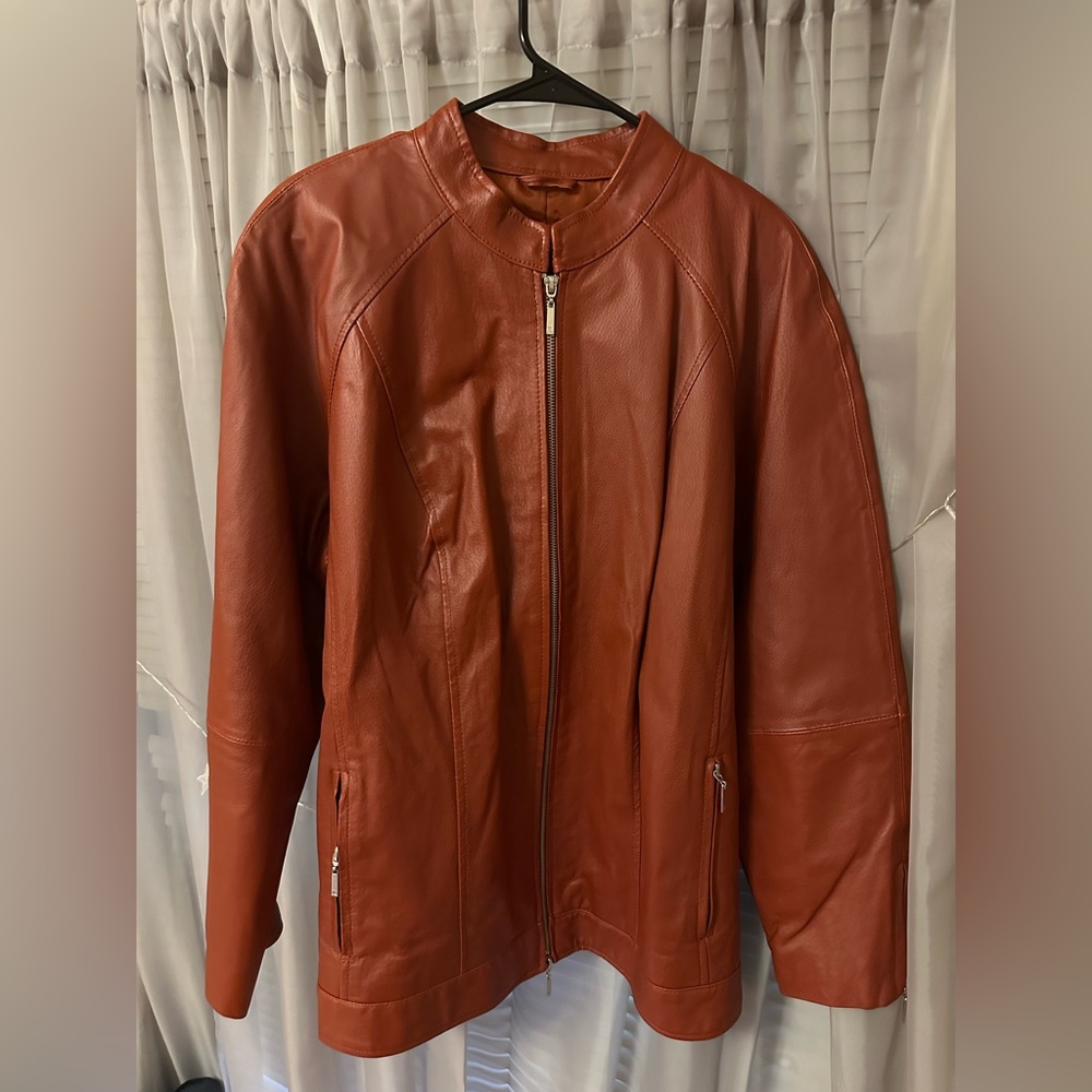 NEW Jessica London Brown Leather Zip-Up Jacket